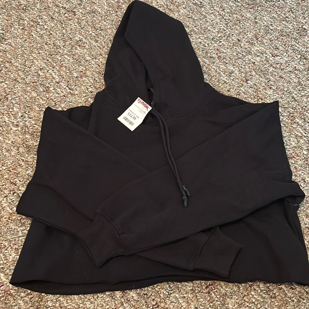 Black cropped hoodie.